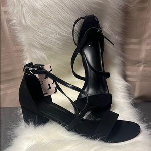 Women's Mysoft Black Block Heel Ankle Strap Open Toe Party Dress Shoes Size 10